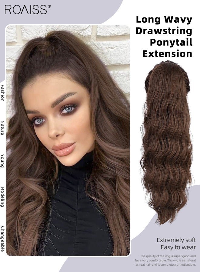 roaiss Long Wavy Drawstring Ponytail Extension for Women Synthetic Ponytail Hair Extensions Natural Soft Hair Pieces for Daily Party Use 60cm (24 inches) - Medium Brown - Image 1