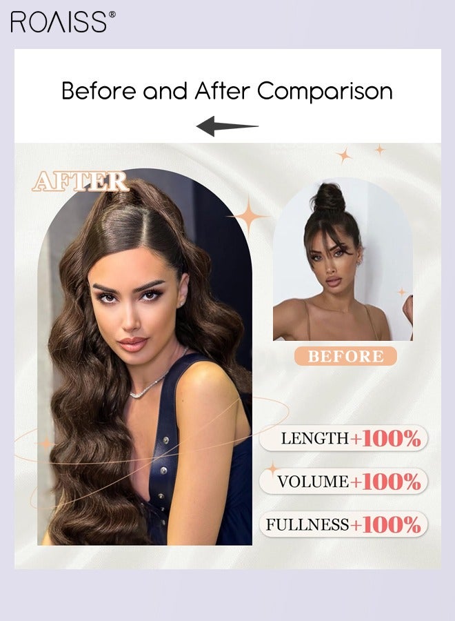 roaiss Long Wavy Drawstring Ponytail Extension for Women Synthetic Ponytail Hair Extensions Natural Soft Hair Pieces for Daily Party Use 60cm (24 inches) - Medium Brown - Image 2