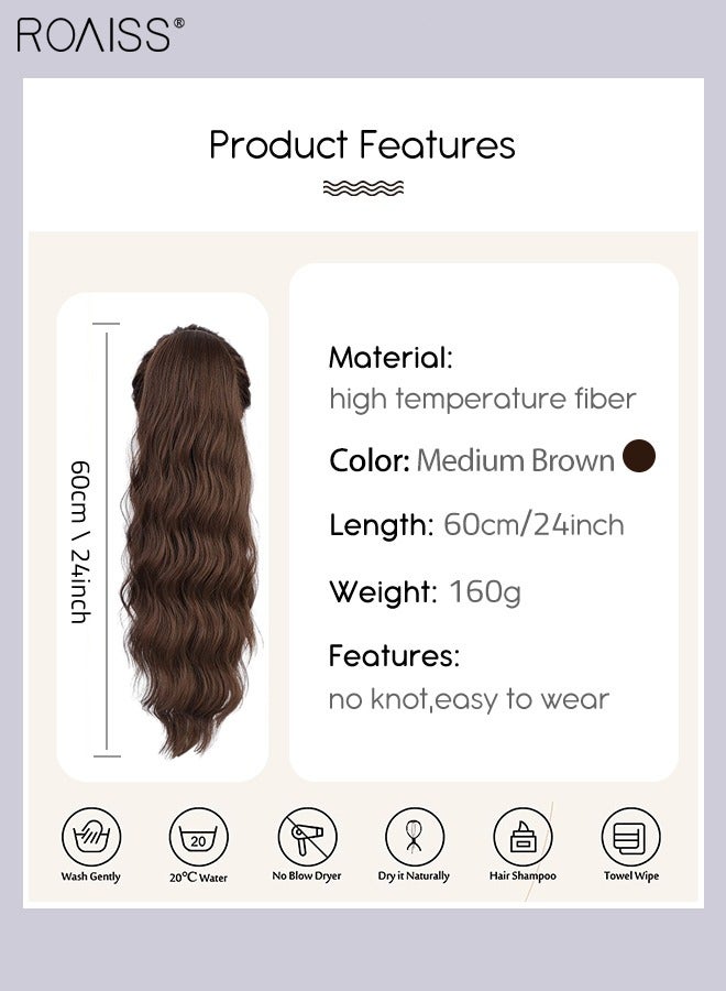 roaiss Long Wavy Drawstring Ponytail Extension for Women Synthetic Ponytail Hair Extensions Natural Soft Hair Pieces for Daily Party Use 60cm (24 inches) - Medium Brown - Image 3