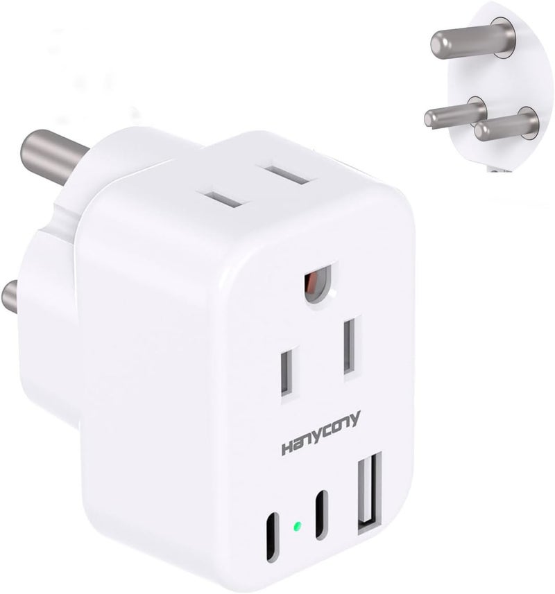 HANYCONY محول سفر جنوب أفريقيا ، محول طاقة من النوع M مع منفذي تيار متردد و3 منافذ USB (2 USB C) للاستخدام من الولايات المتحدة إلى جنوب أفريقيا وبوتسوانا وناميبيا والهند ونيبال وبوتان وسريلانكا - Image 1
