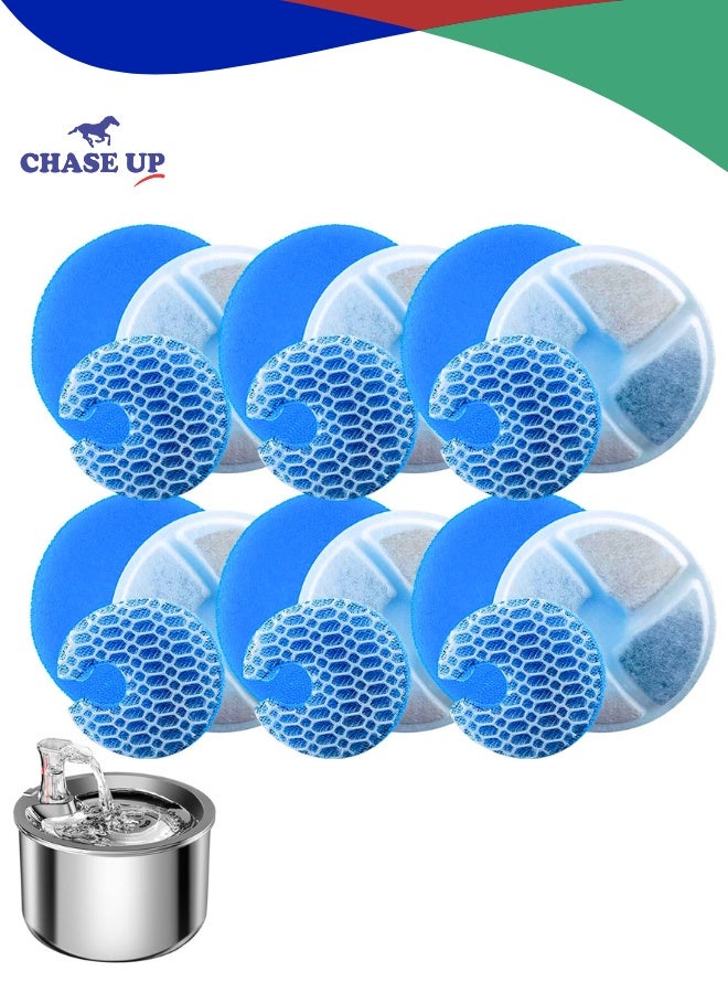 Chase Up Stainless Steel Cat Water Fountain Filters 6 Pack Cat Fountain Filter Replacement, 3 Triple Filtration System, Activated Carbon Filters for 67oz/2L Automatic Pet Fountain Filter, RCWFF6 - Image 1
