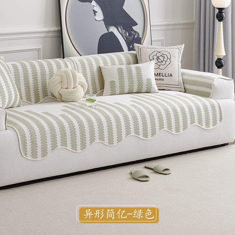 High-End Sofa Cushion Summer Cool Ice Silk Straight Row Special-Shaped Leather Sofa Anti-Slip Cover Cloth - Image 1