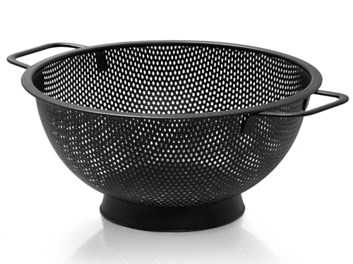 Kteniy Black Colander for Kitchen 3QT Stainless Steel Pasta Strainer with Handle Pasta Strainer for Fruits Vegetables Cooking Food Dishwasher Safe - Image 1