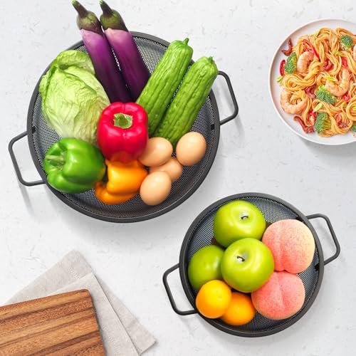 Kteniy Black Colander for Kitchen 3QT Stainless Steel Pasta Strainer with Handle Pasta Strainer for Fruits Vegetables Cooking Food Dishwasher Safe - Image 3