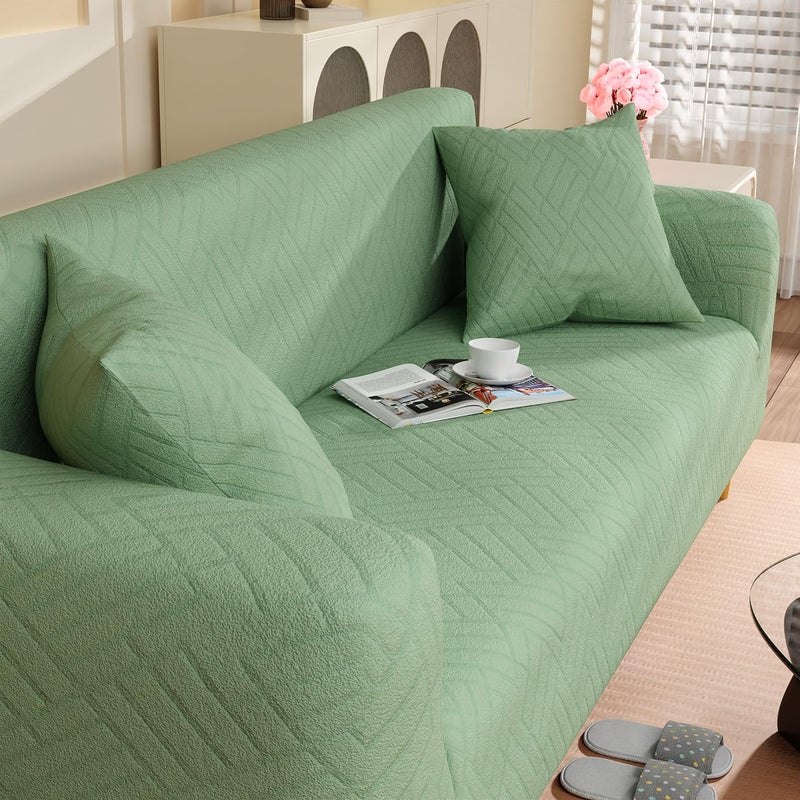 Lukzer Universal 3 Seater Jacquard Sofa Cover with 2 Cushion Cover Soft Touching Flexible Stretch Slipcover Pastel Green Abstract DesignSC16703180230cm 220 GSM - Image 1