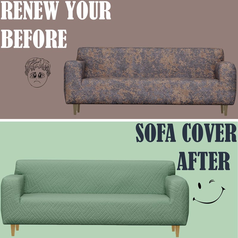 Lukzer Universal 3 Seater Jacquard Sofa Cover with 2 Cushion Cover Soft Touching Flexible Stretch Slipcover Pastel Green Abstract DesignSC16703180230cm 220 GSM - Image 4