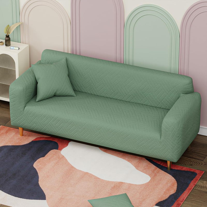 Lukzer Universal 3 Seater Jacquard Sofa Cover with 2 Cushion Cover Soft Touching Flexible Stretch Slipcover Pastel Green Abstract DesignSC16703180230cm 220 GSM - Image 3