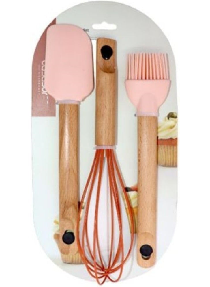 The Original 3 in 1 Silicone Spatula Set with Bamboo Wooden Handles - Perfect for stirring, serving, and cooking with style and quality. - Image 1
