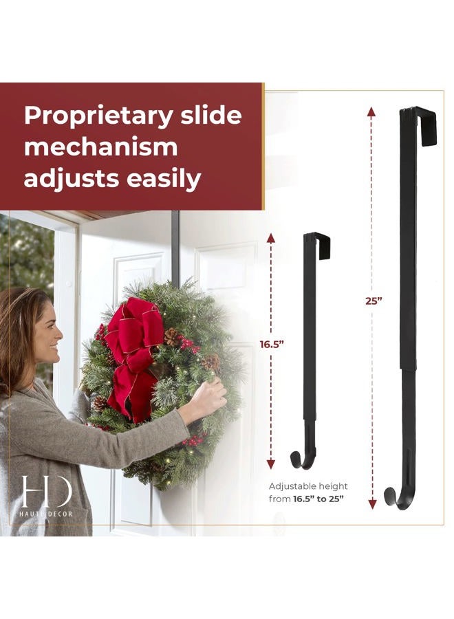 HAUTE DECOR Adapt Adjustable Length Wreath Hanger - Matte Black Metal - Holds up to 20 lbs. - Over The Door Wreath Hanger for Year-Round Indoor and Outdoor Use - Image 2