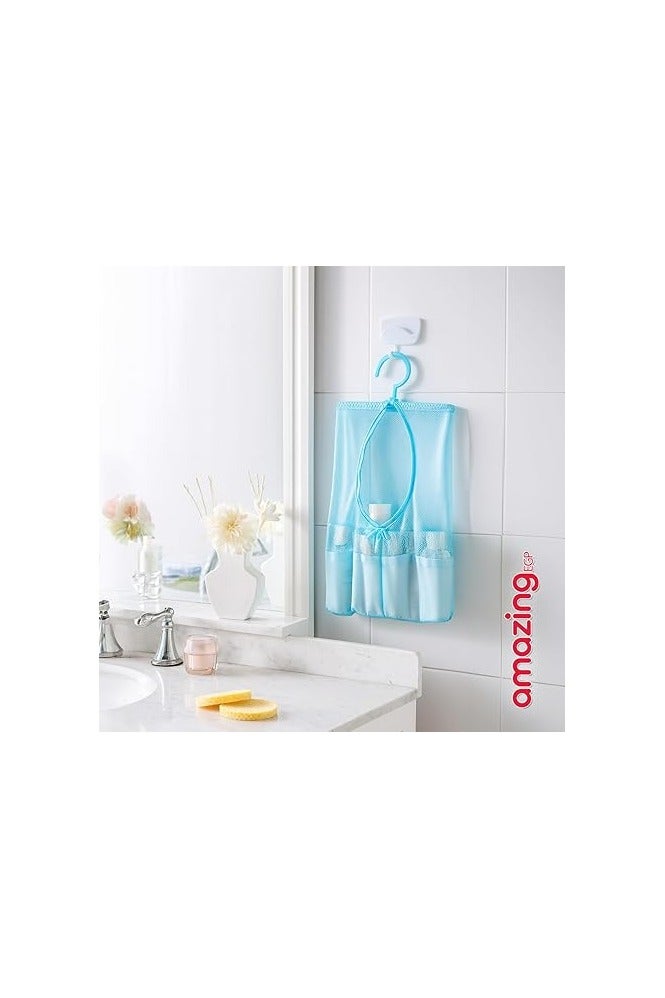 amazing.EGP Hanging Mesh Storage Bag, 26 x 30 cm, Rotating Hook, Multi-Purpose Organizer for Bathroom and Laundry, Blue (BLUE) - Image 3