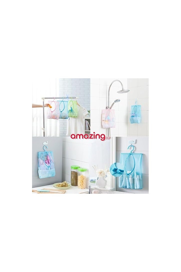 amazing.EGP Hanging Mesh Storage Bag, 26 x 30 cm, Rotating Hook, Multi-Purpose Organizer for Bathroom and Laundry, Blue (BLUE) - Image 5