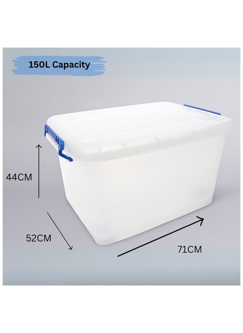 Marcolo Plastic Storage Box Large 150L with Locking Lid – Heavy-Duty & Weatherproof Bin for Home, Garden, Warehouse  - Image 2
