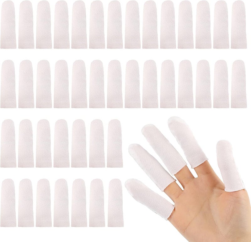 Sliverdew 100 Pieces Cotton Finger Cots,Cloth Finger Cots Finger Toe Sleeves Fingertips Protective Cover Thumb Protector Comfortable and Breathable, Absorb Sweat (White) 