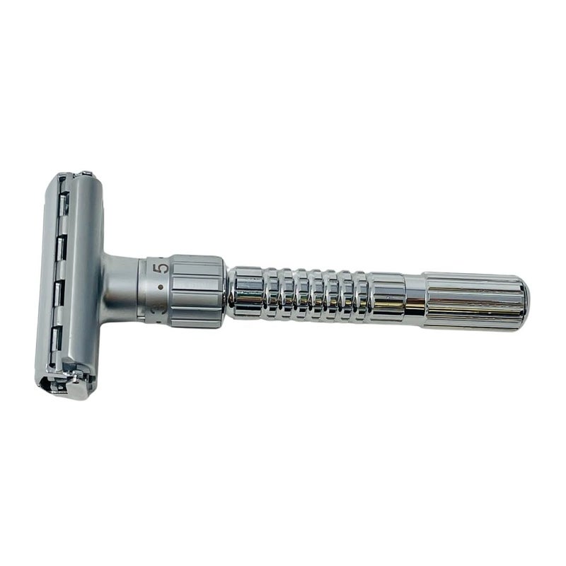GBS Adjustable Double Edge Butterfly Razor Stainless Steel Knurled Handle Ergonomic Non Slip Grip
