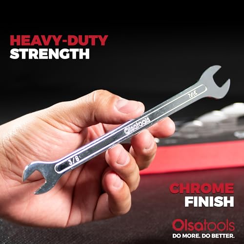 Olsa Tools 5-Piece SAE Slim Profile Wrench Set - Dual Open End Flat Spanner Kit - Thin Compact Wrenches for Mechanics - Durable Steel Tool Set - Part 1254 - Image 4