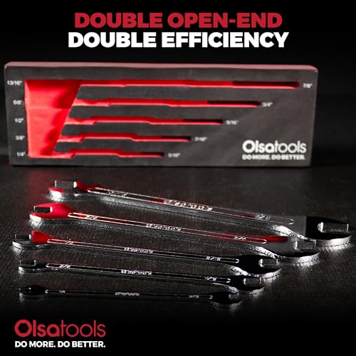 Olsa Tools 5-Piece SAE Slim Profile Wrench Set - Dual Open End Flat Spanner Kit - Thin Compact Wrenches for Mechanics - Durable Steel Tool Set - Part 1254 - Image 3