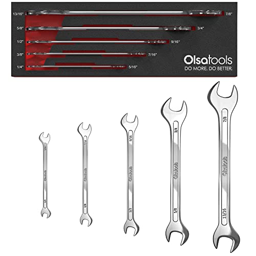 Olsa Tools 5-Piece SAE Slim Profile Wrench Set - Dual Open End Flat Spanner Kit - Thin Compact Wrenches for Mechanics - Durable Steel Tool Set - Part 1254 - Image 1