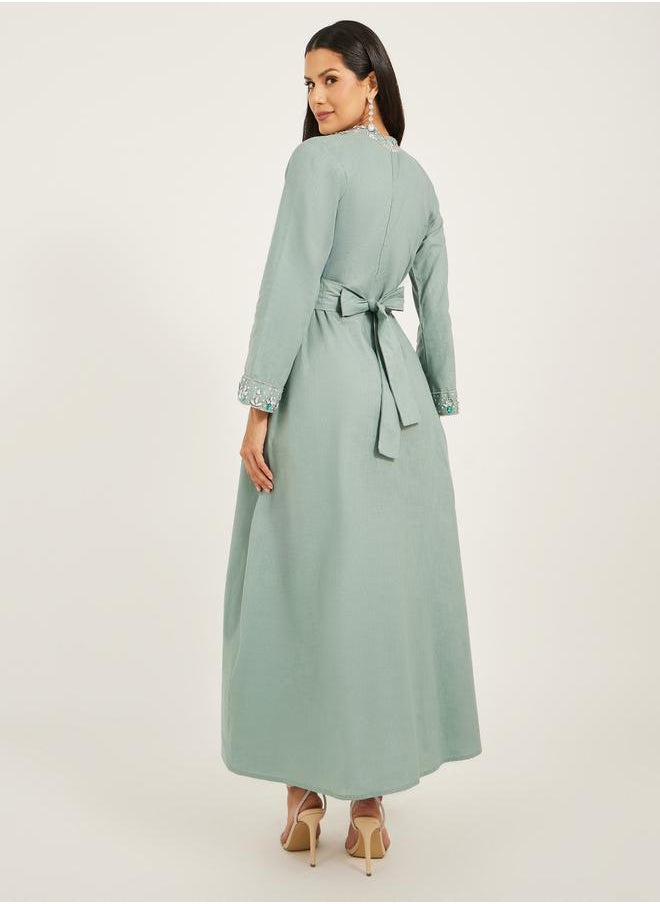 Maxim Creation - Embellished High Neck Belted A-Line Kaftan by Styli - Image 1