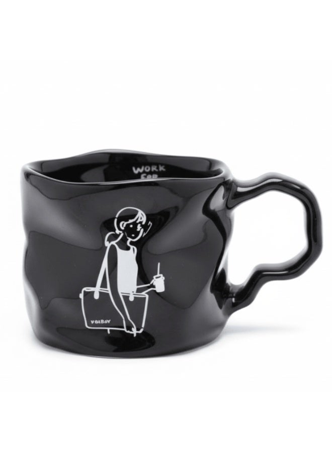 AKDC Fun Theme Ceramic Mug 400 ml Black Color Mug with Work on Friday Printed Design for Office and Casual Gifting - Image 1