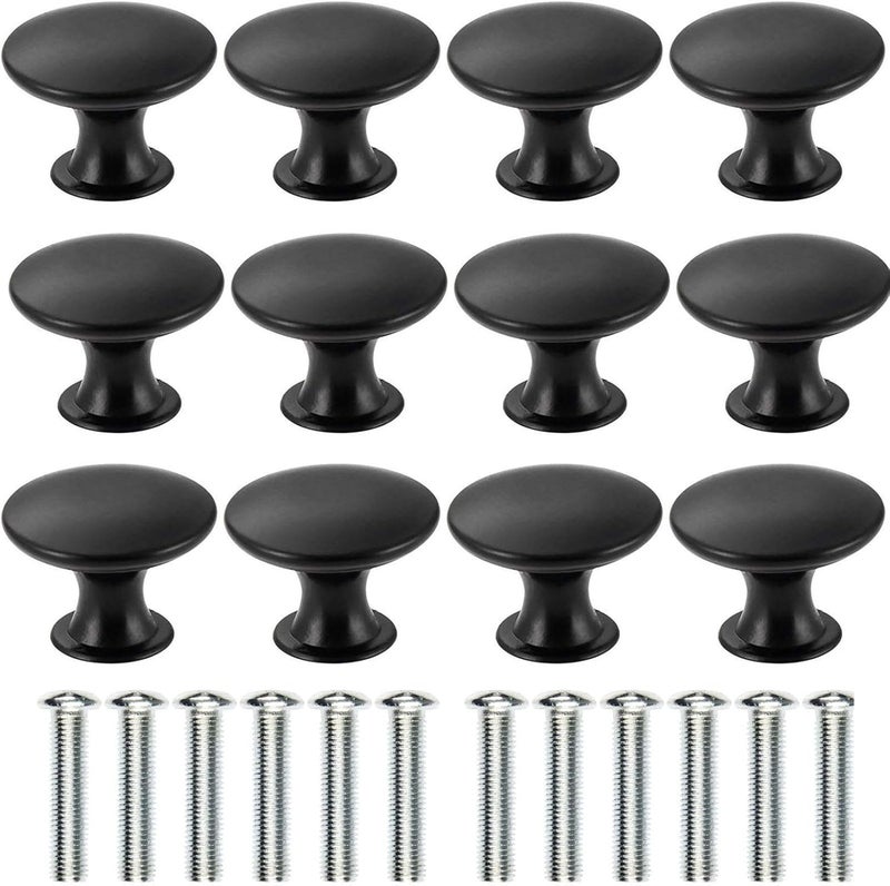 abcGoodefg 12 Pcs Vintage Antique Black Knobs Handle Pulls 30mm Brass Round Knobs for Cabinet Drawer Kitchen Bathroom Cupboard Home Office Furniture (Black) - Image 1