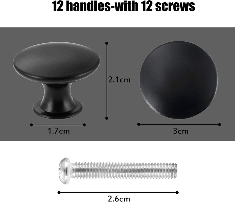 abcGoodefg 12 Pcs Vintage Antique Black Knobs Handle Pulls 30mm Brass Round Knobs for Cabinet Drawer Kitchen Bathroom Cupboard Home Office Furniture (Black) - Image 3