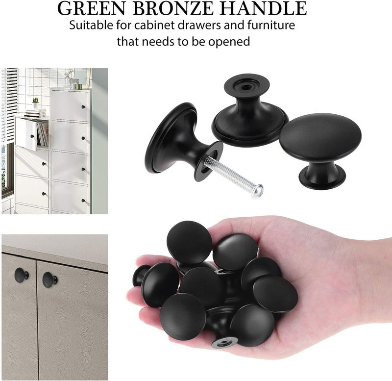 abcGoodefg 12 Pcs Vintage Antique Black Knobs Handle Pulls 30mm Brass Round Knobs for Cabinet Drawer Kitchen Bathroom Cupboard Home Office Furniture (Black) - Image 2