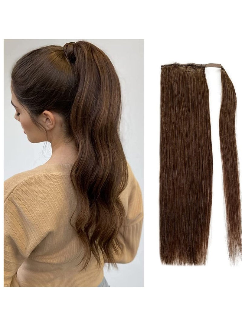 إستيل وصلات شعر بشري ذيل حصان طويل مستقيم لتطويل ذيل الحصان للنساء السود 22 بوصة 80 جرام قطع شعر ذيل حصان ملفوفة حول ذيل حصان بشري مزدوج اللون رقم 4 - Image 1