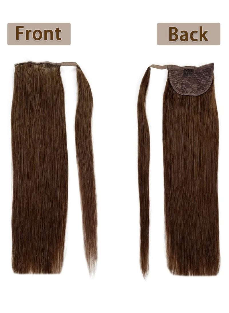 إستيل وصلات شعر بشري ذيل حصان طويل مستقيم لتطويل ذيل الحصان للنساء السود 22 بوصة 80 جرام قطع شعر ذيل حصان ملفوفة حول ذيل حصان بشري مزدوج اللون رقم 4 - Image 4