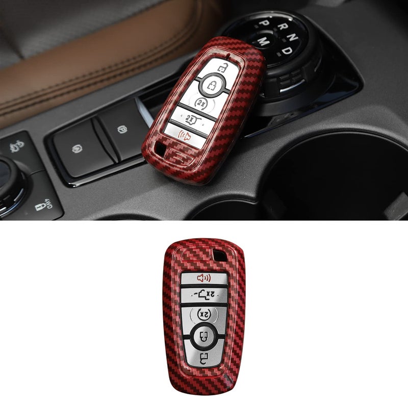 RAZPOY Key Fob Cover Shell Key Case Cover Holder Protector Compatible with 20182023 Ford F150 Explorer 20212023 Ford Bronco Bronco Sport Red Carbon Fiber