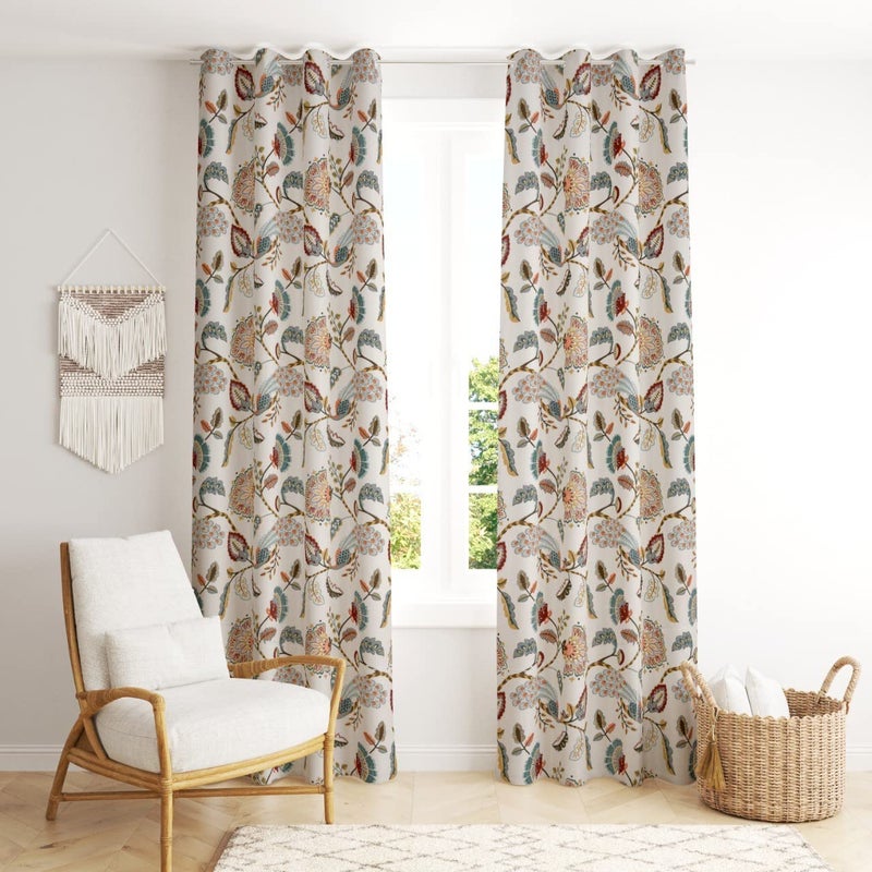 CHICERY Floral Printed Cotton Curtains for Long Door 9 Feet Set of 2 Room Darkening Canvas Curtains for Home Decor with Stainless Steel Rings Long Door 9 FeetBel Patti - Image 1