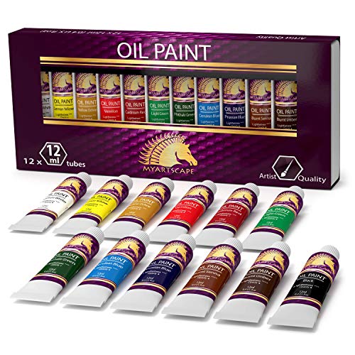 MyArtscape Oil Paint Set - 12 x 12ml Tubes - Lightfast - Heavy Body - Oil-based Vibrant Colors - High Pigment Load - Non-fading - Artist Quality Painting Supplies - Professional Craft Paints - Image 1