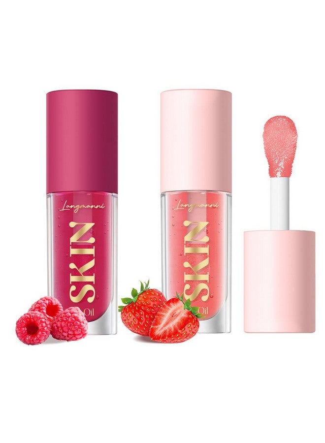 BANGFENG 2Pack Big Brush Head Hydrating Lip Glow Oil Plumping Lip Tint, Hydrating Lip Gloss Tinted Lip Balm Transparent Lip Care, Long Lasting Nourishing Non-Sticky Fresh Texture (Strawberry + Raspberry) - Image 1