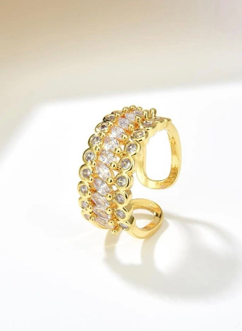 بلو لاين خاتم نسائي مطلي باللون الذهبي عيار 18 ومرصع بالزركون بمقاس موحد - Image 1