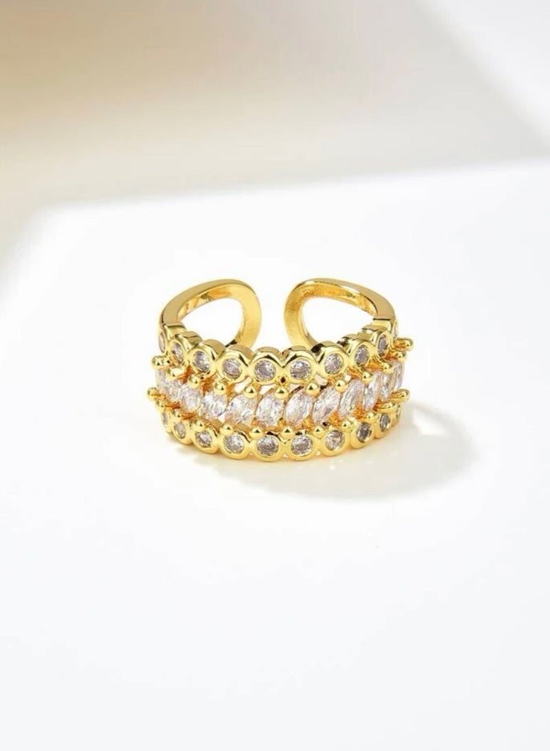 بلو لاين خاتم نسائي مطلي باللون الذهبي عيار 18 ومرصع بالزركون بمقاس موحد - Image 2