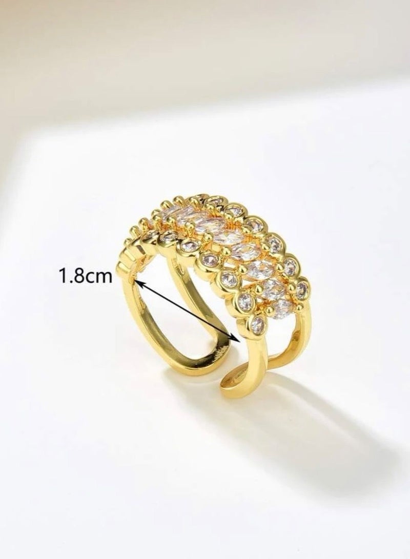 بلو لاين خاتم نسائي مطلي باللون الذهبي عيار 18 ومرصع بالزركون بمقاس موحد - Image 3