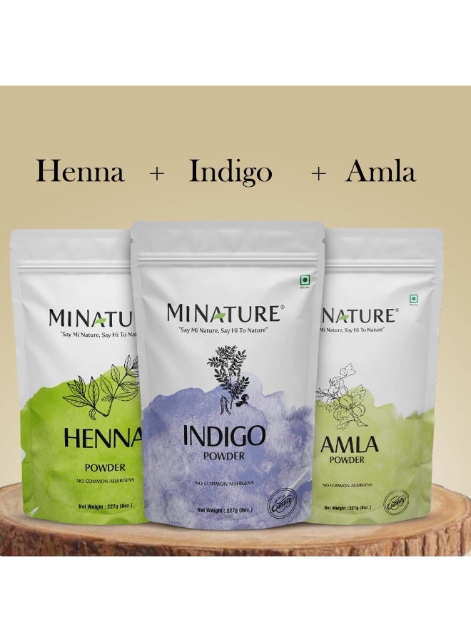minature Combo of Organic Indigo, Henna and Amla Powder| Natural Haircare Mask |For Smooth and Shinny Hair color made with Pure Ingredients | Chemical Free | Pack Of 3 (227gram*3) - Image 3
