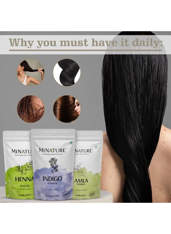 minature Combo of Organic Indigo, Henna and Amla Powder| Natural Haircare Mask |For Smooth and Shinny Hair color made with Pure Ingredients | Chemical Free | Pack Of 3 (227gram*3) - Image 4