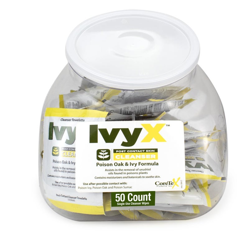 CoreTex Ivy X Post-Contact Poison Ivy Wipes - 50-Pack (Fishbowl) Single-Use Poison Ivy Treatment Wipes to Assist in the Removal of Poison Ivy, Poison Oak, & Poison Sumac Oils - Poison Ivy Wash Wipes
