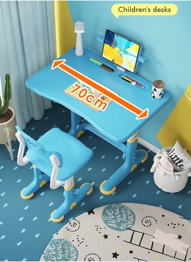 fashionhome Modern Ergonomic Design Adjustable Height Student Desk Chair with Storage Drawer Lamp Book Holder Study Reading and Drawing Workstation Table Desk and Chair Set Kid Furniture  70x45.5x70 & 34x37x72 cm  - Image 4