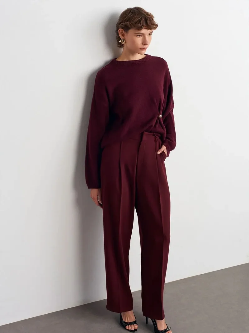 ديلفين Dilvin High-waist Wide-leg Crepe Trousers