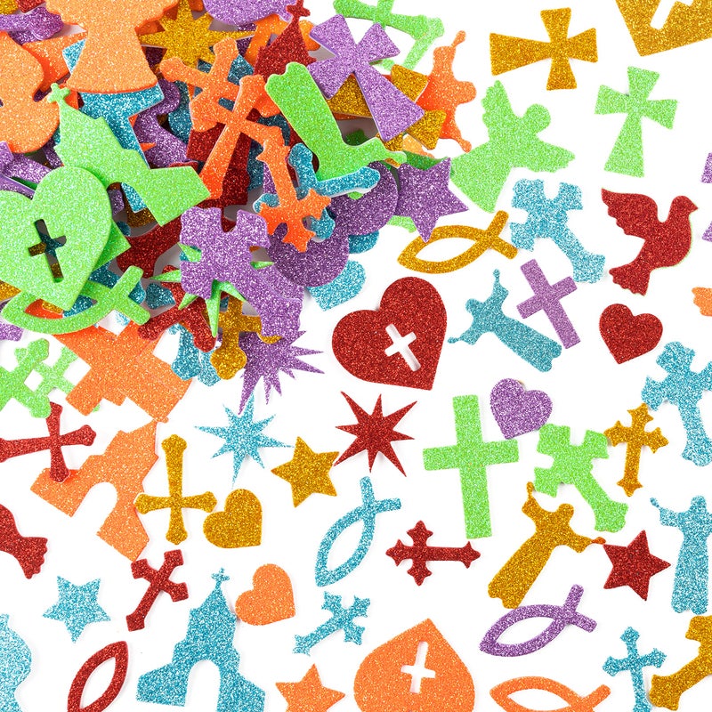 MALLMALL6 500pcs Christian Glitter Stickers Foam SelfAdhesive Bible MultiColour Art Craft Project Assorted Glittery Sticky Embellishments for Kids School Classroom Activity Home Party Decoration