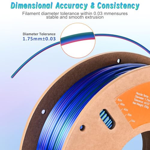 ERYONE Silk Tri Color PLA Filament 3D Printer 1.75mm +/- 0.03mm, Multicolor Filament Tricolor PLA 250g(0.55lbs) Cardboard Spool, Red Blue Green - Image 4