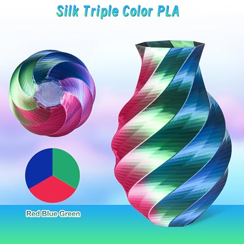 ERYONE Silk Tri Color PLA Filament 3D Printer 1.75mm +/- 0.03mm, Multicolor Filament Tricolor PLA 250g(0.55lbs) Cardboard Spool, Red Blue Green - Image 2