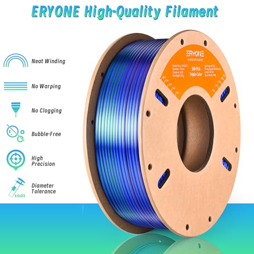 ERYONE Silk Tri Color PLA Filament 3D Printer 1.75mm +/- 0.03mm, Multicolor Filament Tricolor PLA 250g(0.55lbs) Cardboard Spool, Red Blue Green - Image 3