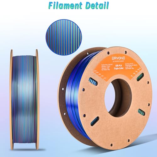 ERYONE Silk Tri Color PLA Filament 3D Printer 1.75mm +/- 0.03mm, Multicolor Filament Tricolor PLA 250g(0.55lbs) Cardboard Spool, Red Blue Green - Image 5