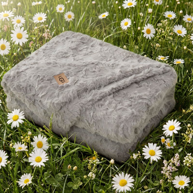 UGG Adalee Faux Fur Throw Blanket for Couch, Cozy Fuzzy Blanket for Chair or Bed, Easy Care Reversible Fluffy Throw, Luxury Home Decor, 50-inch x 70-inch, Seal Grey - Image 2