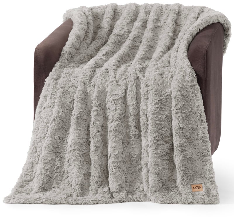 UGG Adalee Faux Fur Throw Blanket for Couch, Cozy Fuzzy Blanket for Chair or Bed, Easy Care Reversible Fluffy Throw, Luxury Home Decor, 50-inch x 70-inch, Seal Grey - Image 1