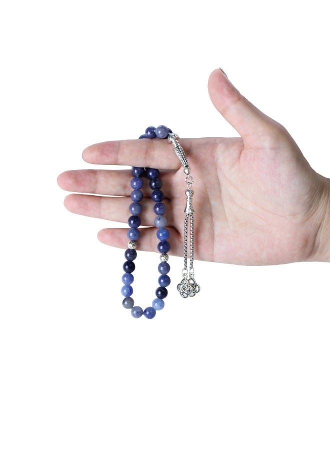 Fabienne Prayer Beads 33 Natural Stone Blue Aventurine Tasbih 8mm with Gift Box and Metallic Tassel Ideal for Gift Ramadan Hajj Umrah Eid Blue/Silver - Image 4