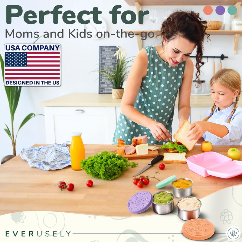 Everusely Condiment Cups - 3 Pack, 1.7 oz / 50 ml, Bright, Stainless Steel - Condiment Containers with Lids - Reusable Salad Dressing Container To Go - Sauce & Dip Cup for Lunchbox, Meal Prep - Image 3
