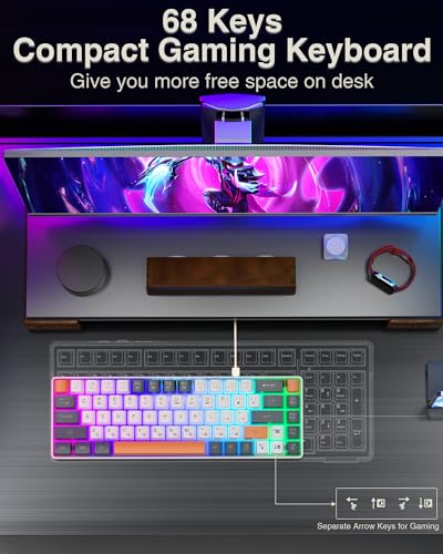 CORBOBO 60 Percent Keyboard,RGB Backlit Gaming Keyboard USB-C Wired,Portable 68 Keys Compact Mini Keyboards for Business Trips,Office,PC Games (SK968,Grey&Orange) - Image 3